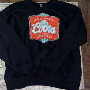 Gildan Black Crewneck Sweater with Red and Blue Graphic